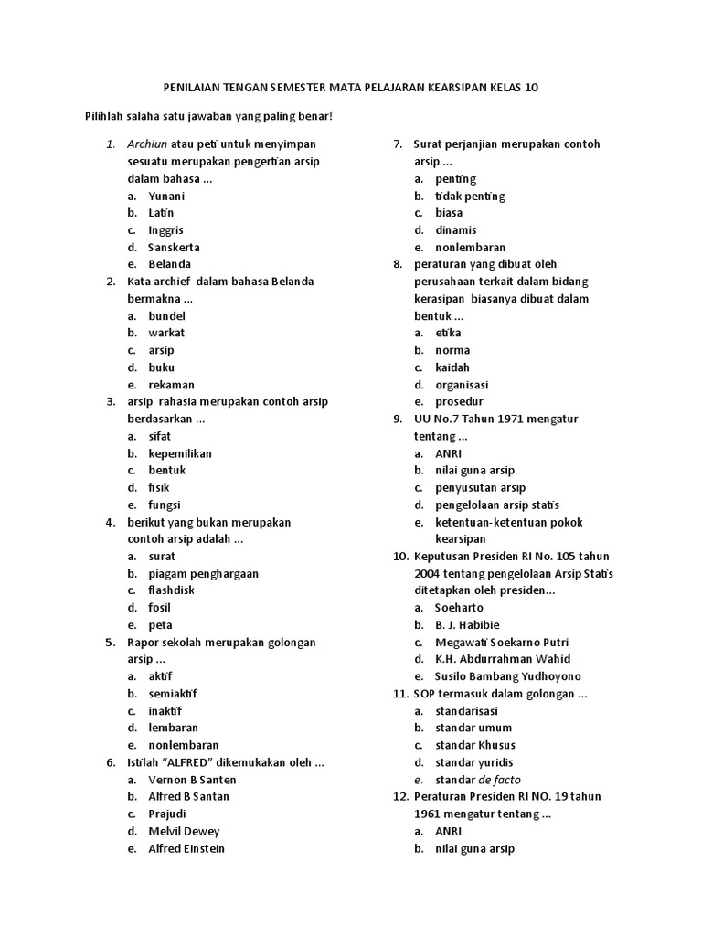 12+ Kunci jawaban kearsipan kelas 10 information