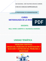 Problema Científico. Origen Del Problema y Selección y Definición Del Problema A Investigar