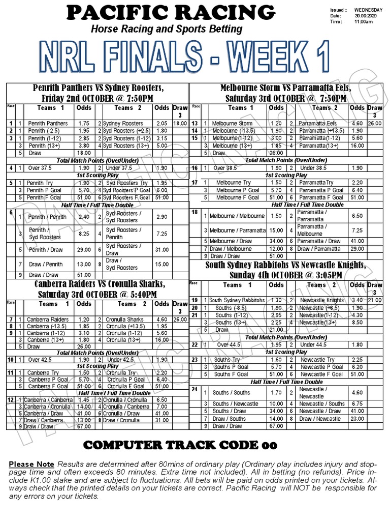 Nrlfinals Week 1 Pacific Racing PDF Rugby League Teams Sports