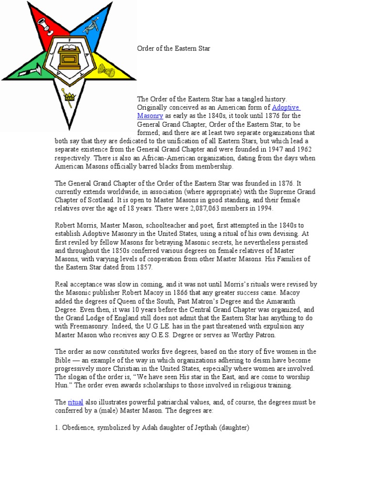 History and Rituals of Eastern Star | PDF | Freemasonry | Ruth ...