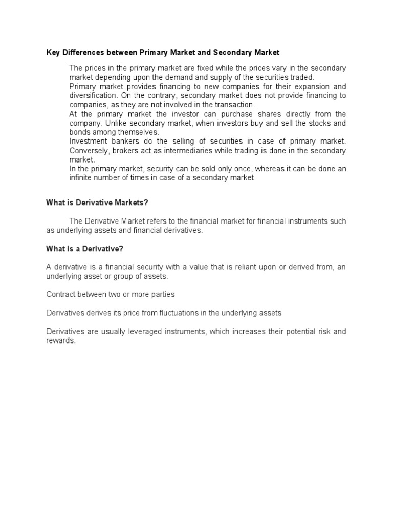 Primary vs Secondary Market Explained | PDF