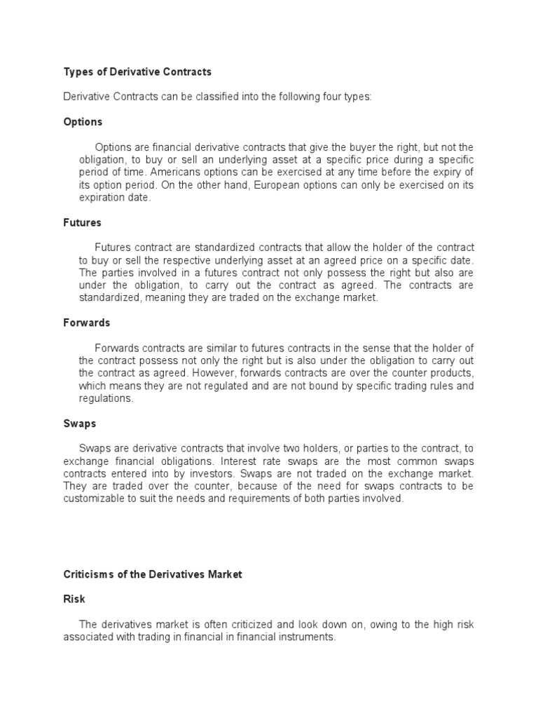 Types Of Derivatives Pdf Derivative Finance Option Finance