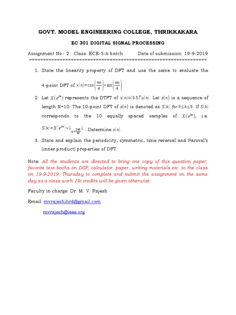 Govt. Model Engineering College, Thrikkakara: πn πn u (n) - Let s (n ...