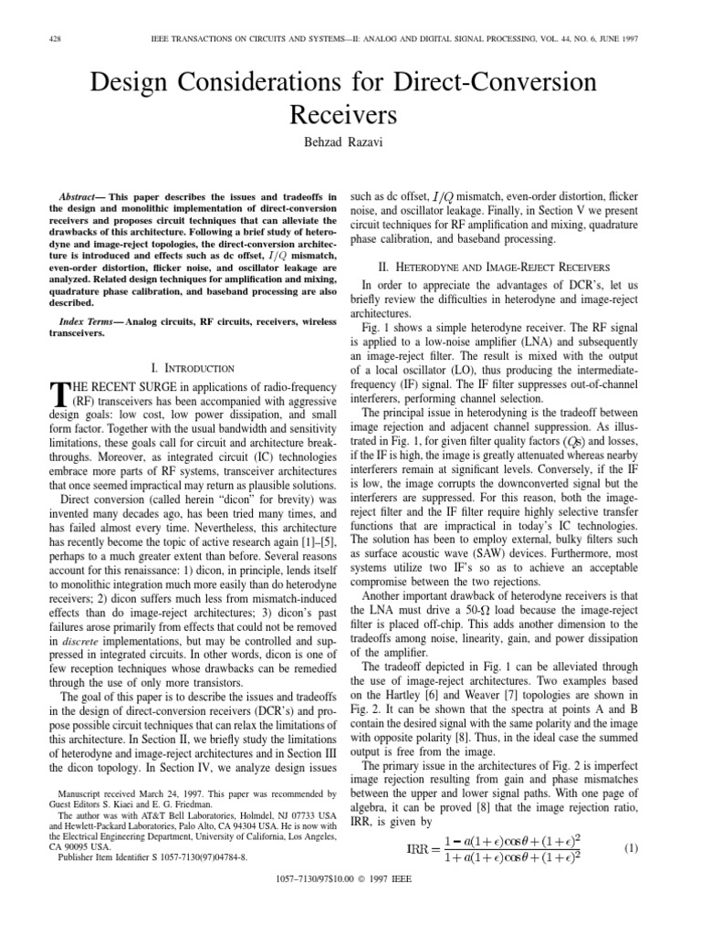 Design of Direct-Conversion Receivers | PDF | Distortion | Amplifier
