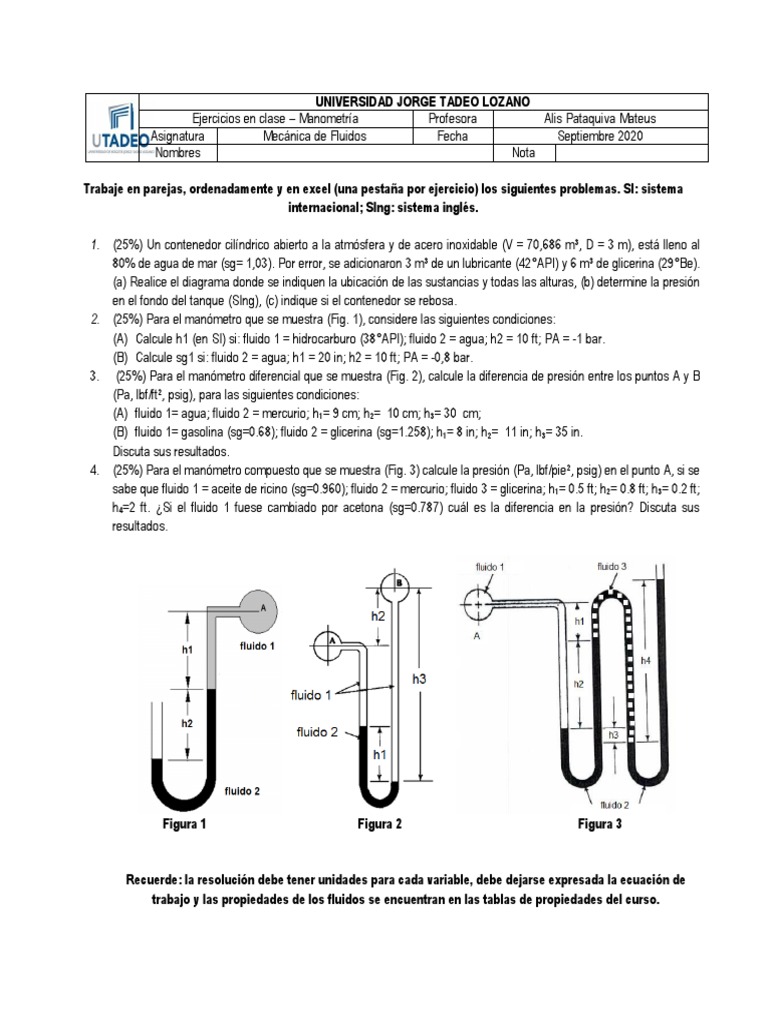 Ejercicios de Manometría Termodinámica | PDF