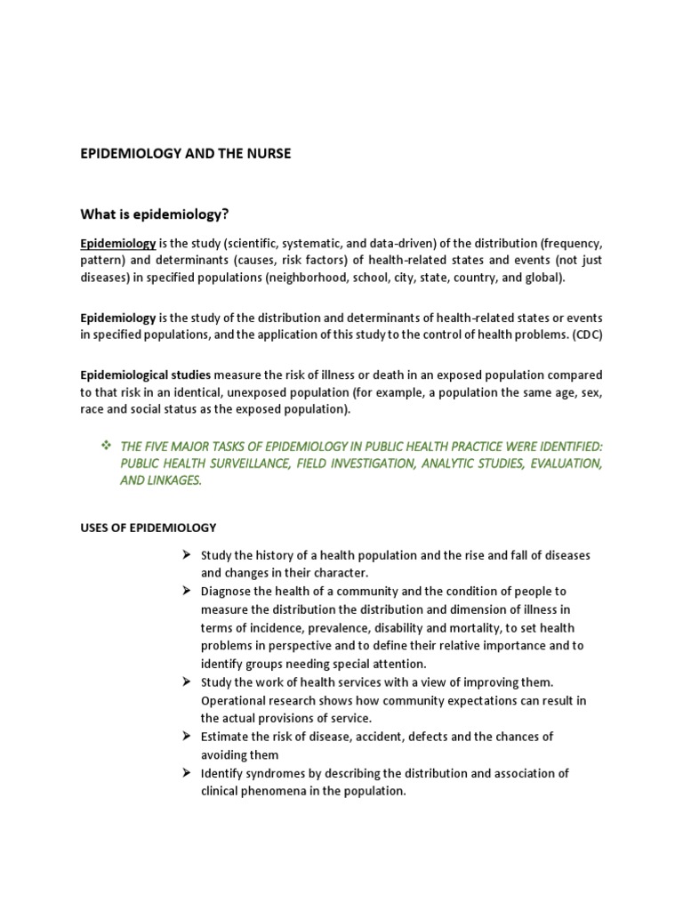 Epidemiology and The Nurse | PDF | Epidemiology | Transmission (Medicine)