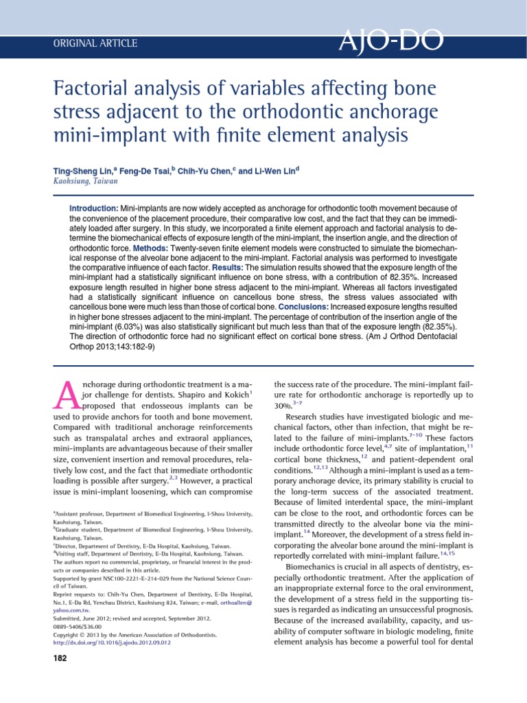 Factorial Analysis of Variables Affecting Bone Stress Adjacent To The Orthodontic Anchorage Mini