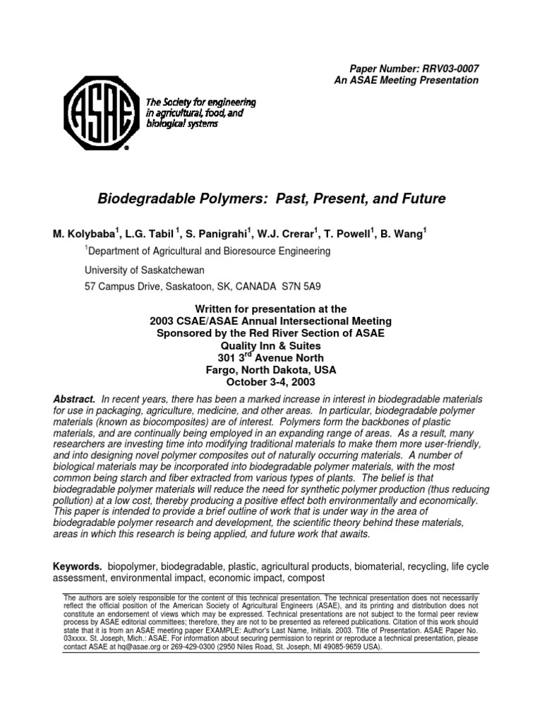 Biodegradable Polymers Past, Present, and Future (Eng) | PDF ...