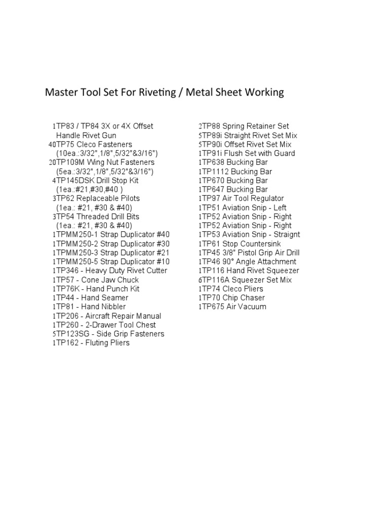 Riveting & Metalworking Tool Kit | PDF | Technology & Engineering | History