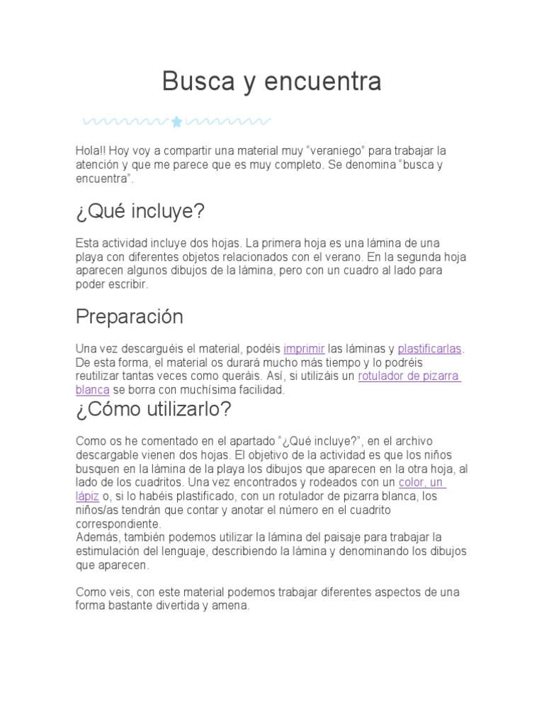 Actividad Infantil: Busca y Encuentra | PDF