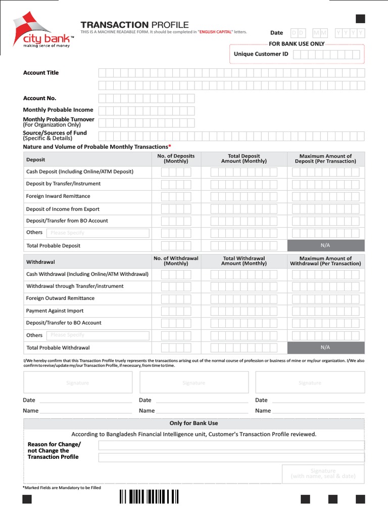 Transaction Profile Update Form | PDF | Automated Teller Machine | Banking