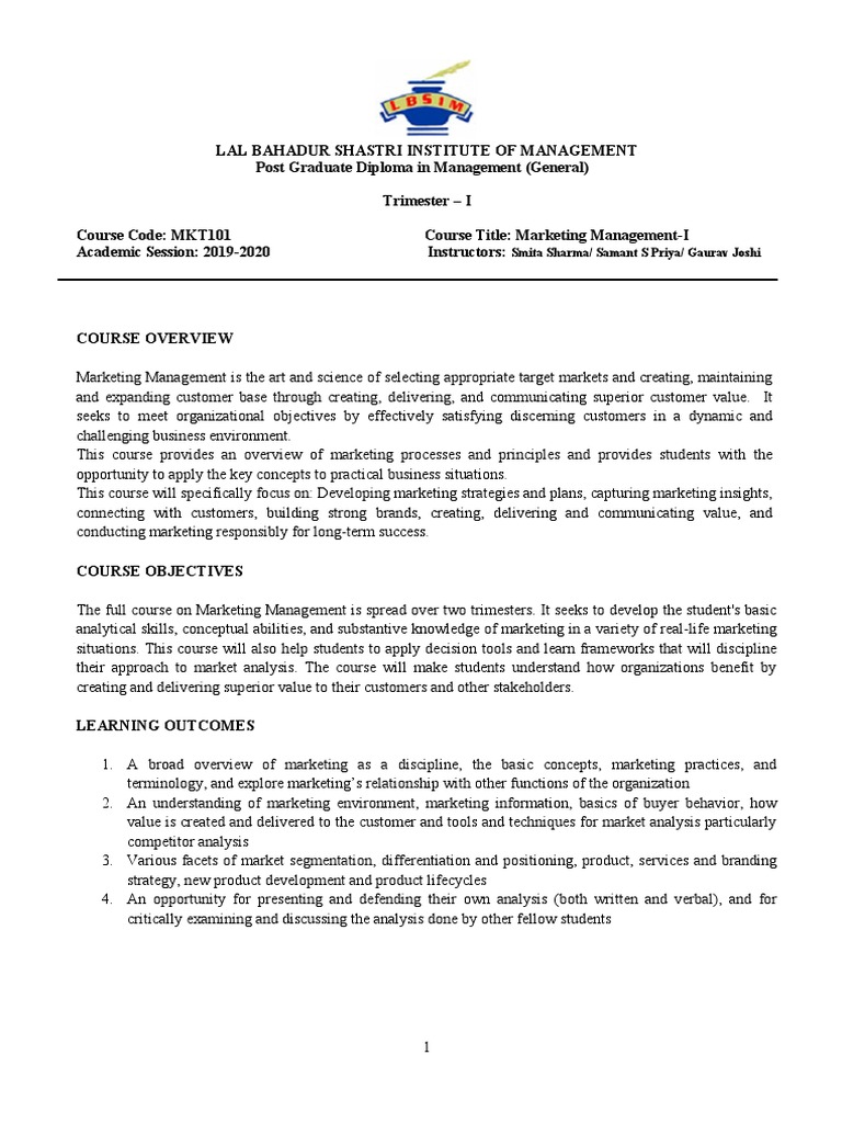 Marketing Management Course Overview | PDF | Market Analysis | Marketing