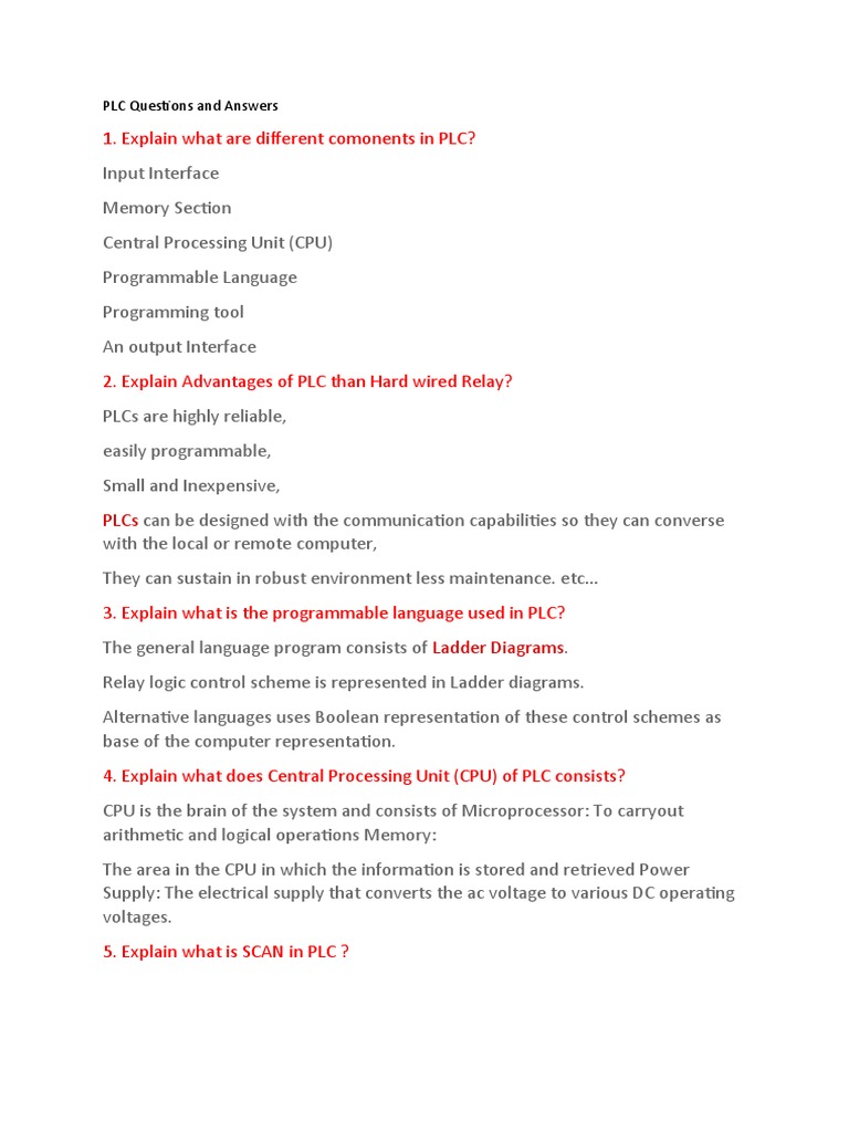 PLC Interview Questions | PDF | Programmable Logic Controller ...
