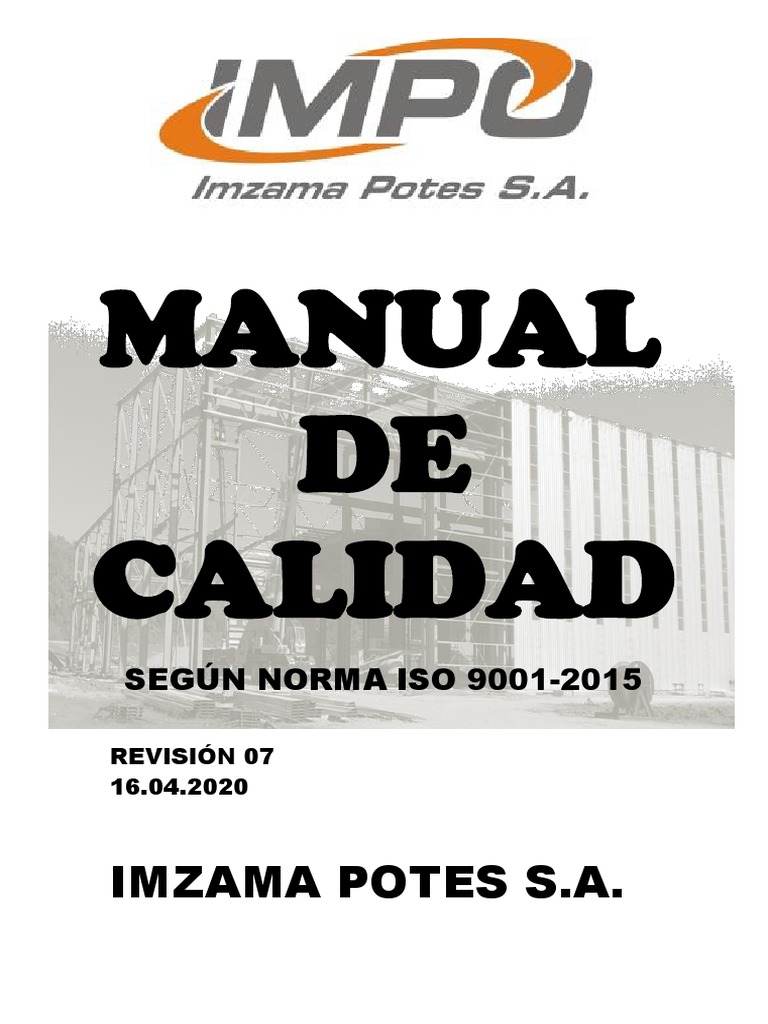 Manual de Calidad ISO 9001 IMZAMA POTES | PDF | Sistema de manejo de ...