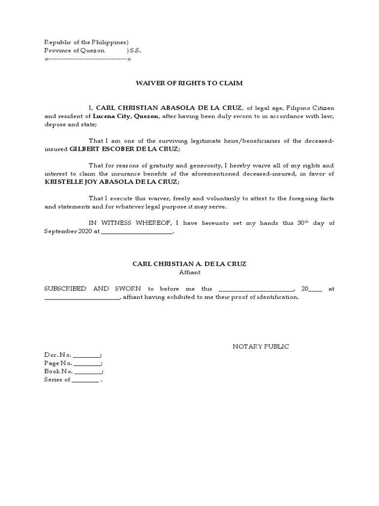 Waiver of Insurance Claim Rights | PDF