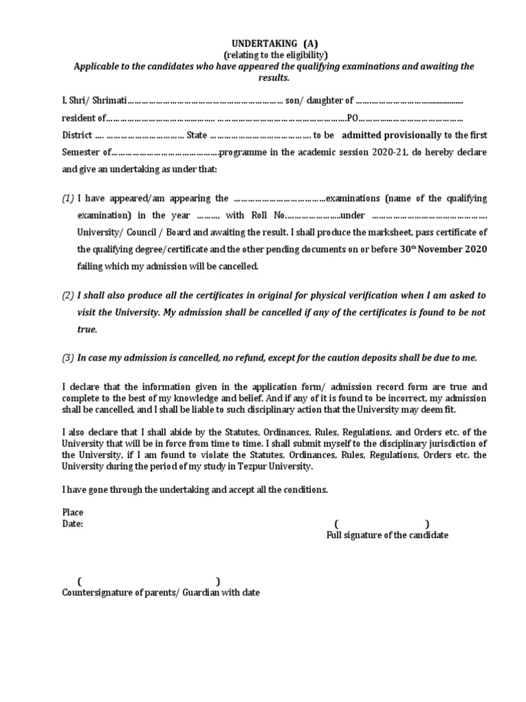 Admission Undertaking for Candidates | PDF | Social Institutions ...