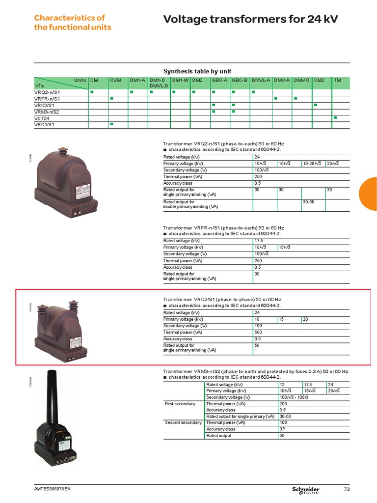 Schneider Voltage Transformer | PDF | Transformer | Power (Physics)
