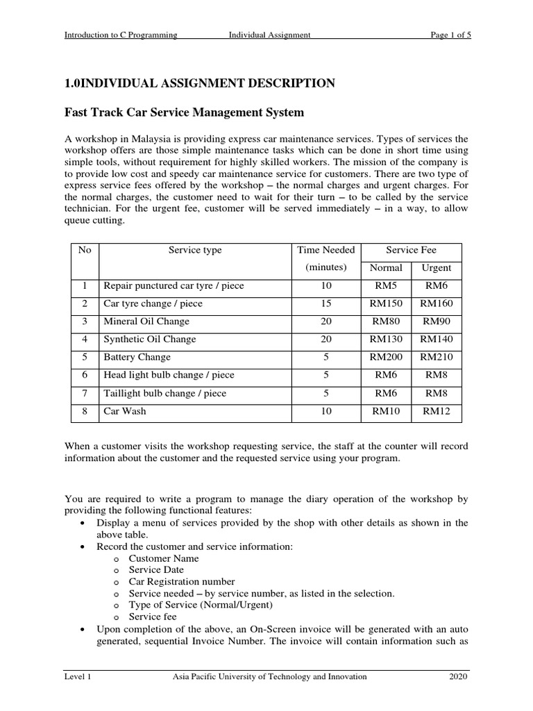 C Programming for Car Service System | PDF | C (Programming Language ...