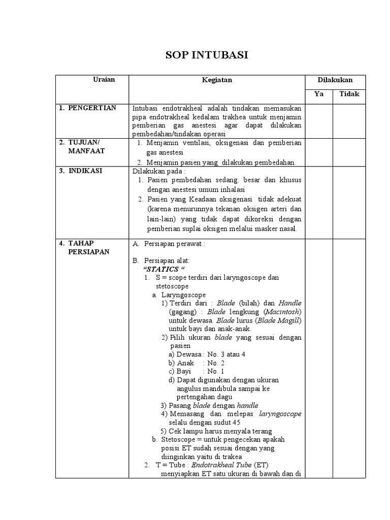 SOP Intubasi Endotrakheal untuk Perawat | PDF