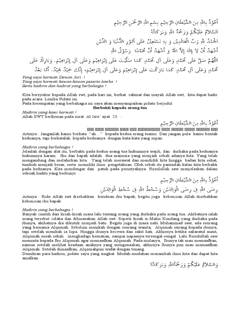Pidato Loketa Berbakti Kepada Kedua Orang Tua