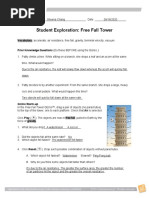 Student Exploration: Free Fall Tower