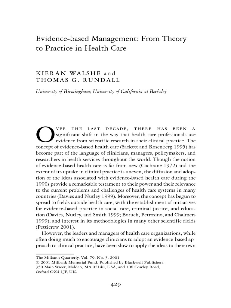 Evidence-Based Management in Healthcare | PDF | Evidence Based Medicine ...