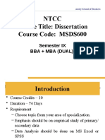 NTCC Course Title: Dissertation Course Code: MSDS600: Semester IX Bba + Mba (Dual)