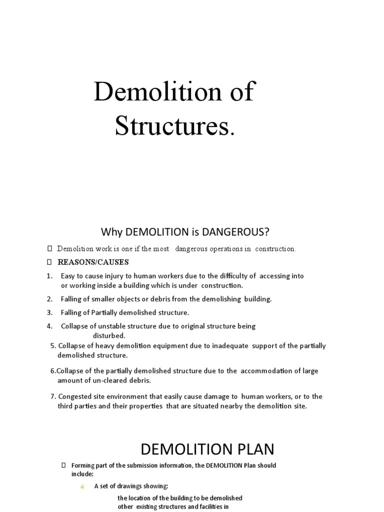 Demolition Safety and Methods Guide | PDF | Demolition | Economic Sectors