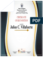 Certificate of Recognition Award for Julius C. Villafuerte