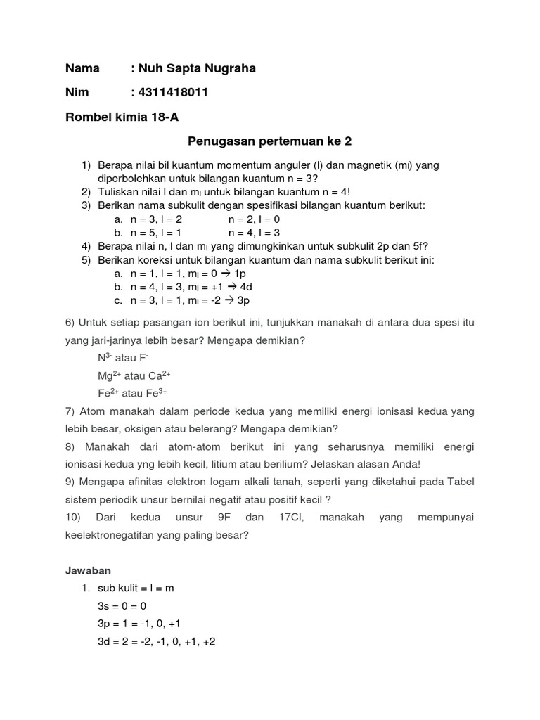Bilangan Kuantum dan Subkulit Unsur Kimia | PDF