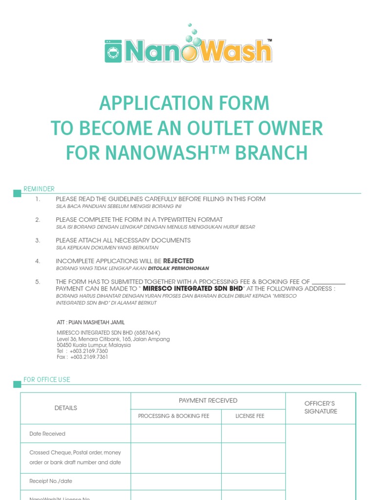Nanowash Outlet Form V2 | PDF | Business