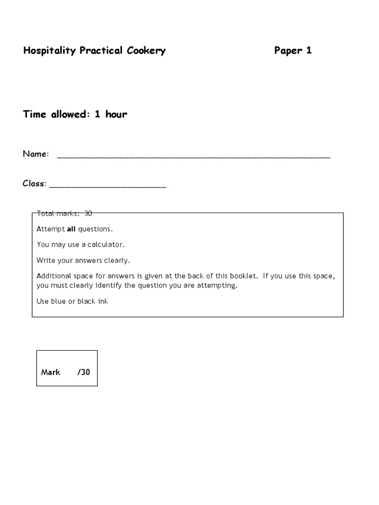 Hospitality Practical Cookery Exam Paper | PDF | Scone | Baking