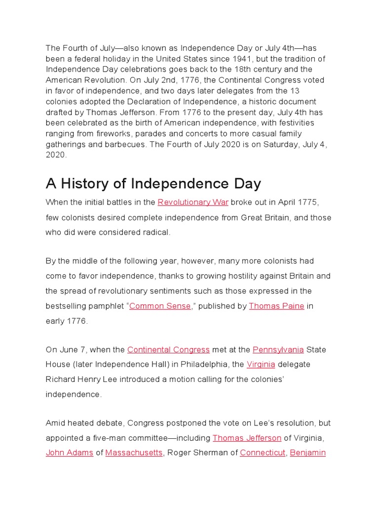 History of Independence Day | PDF | Independence Day (United States ...