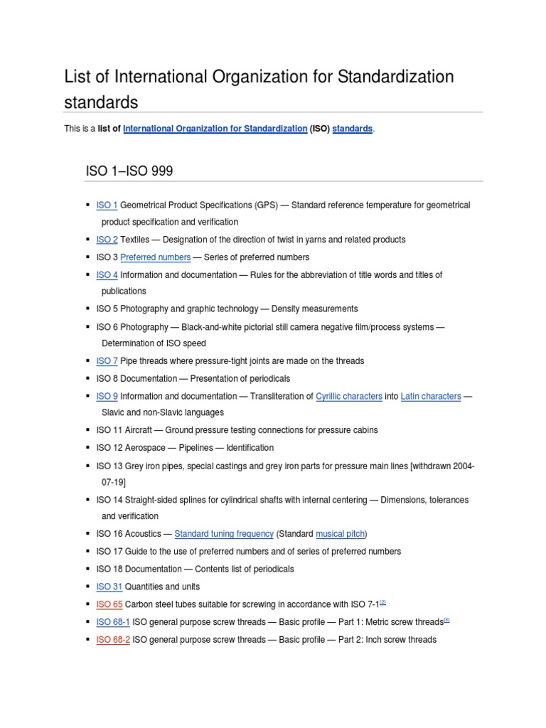 List of International Organization For Standardization Standards - ISO ...