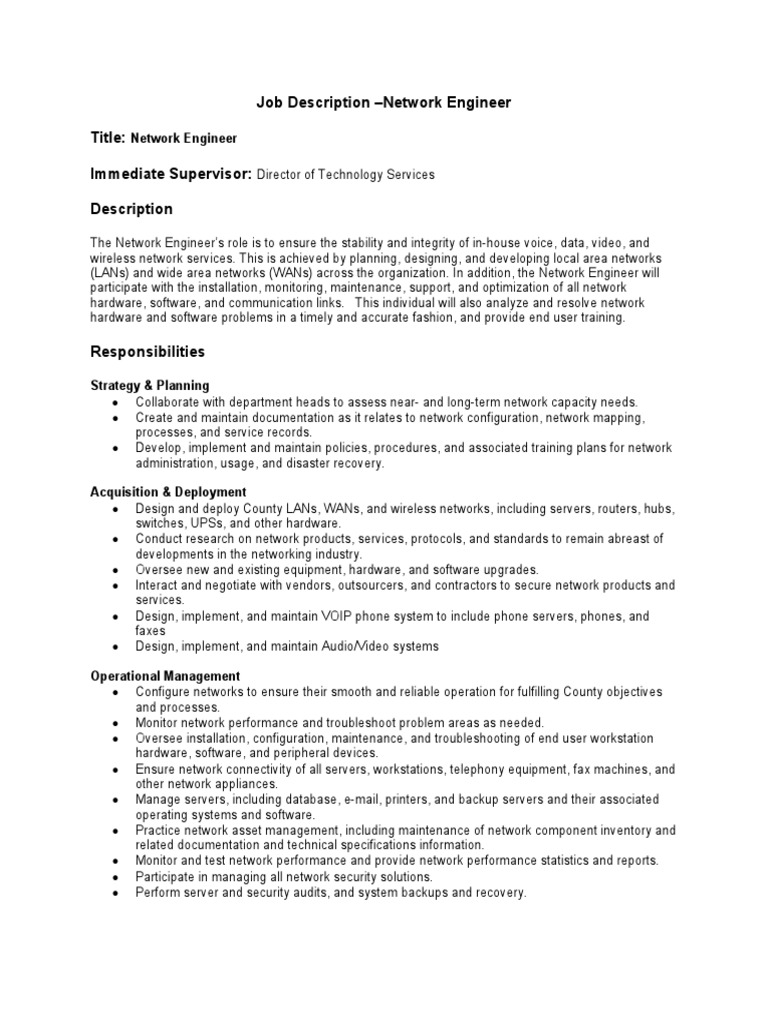 Network Engineer Job Description PDF PDF Local Area Network Voice