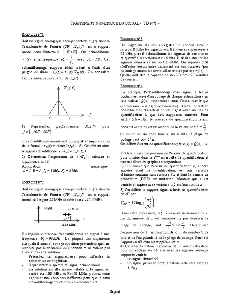 Exercices corrigés sur le traitement du signal | PDF | Filtre ...