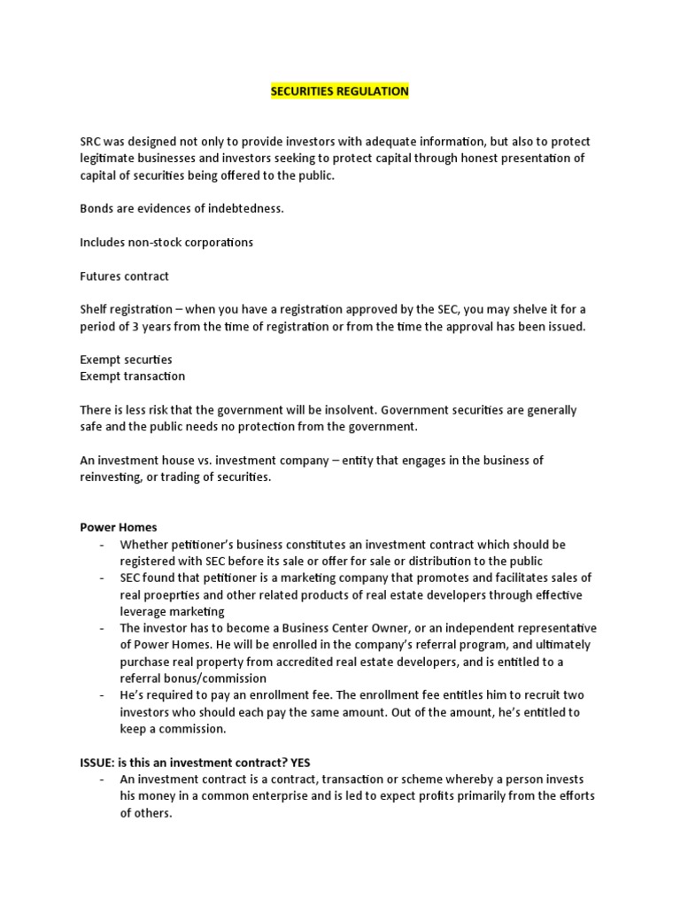 Secreg Notes | PDF | Securities (Finance) | U.S. Securities And ...