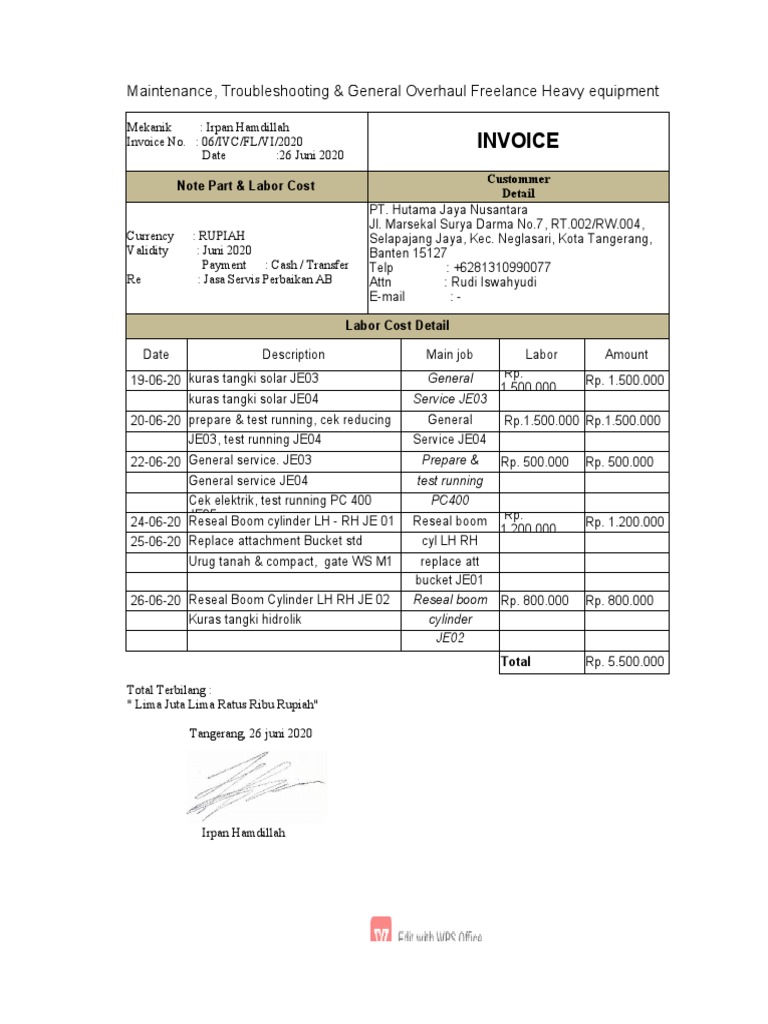 Heavy Equipment Service Invoice | PDF | Foreign Exchange Market | Currency