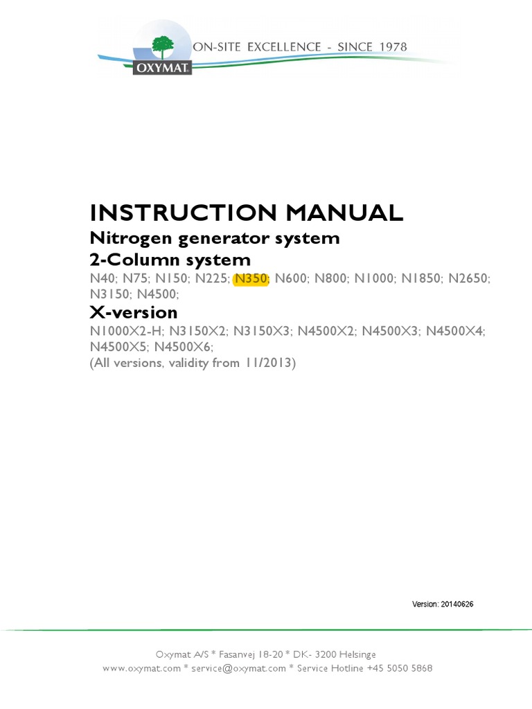 Nitrogen Generators Manual Ver - 20140626 | PDF | Valve | Gases