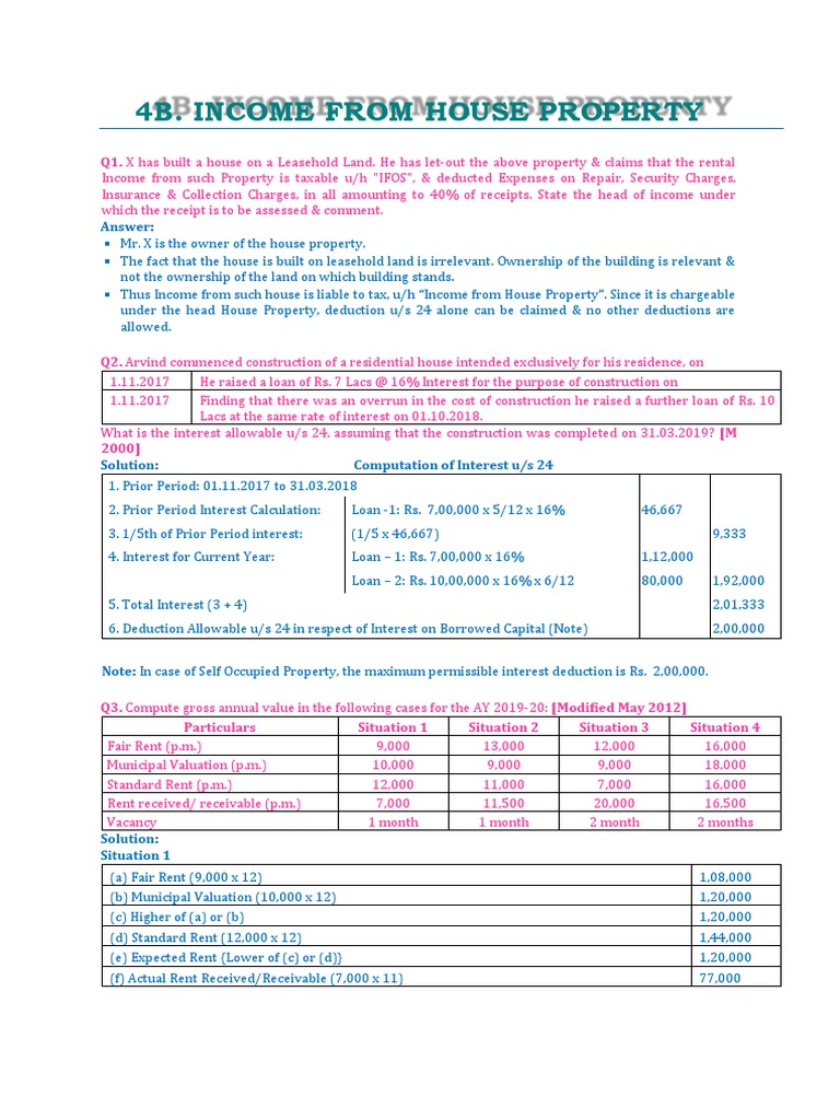 Income Computation for House Property | PDF | Tax Deduction | Renting