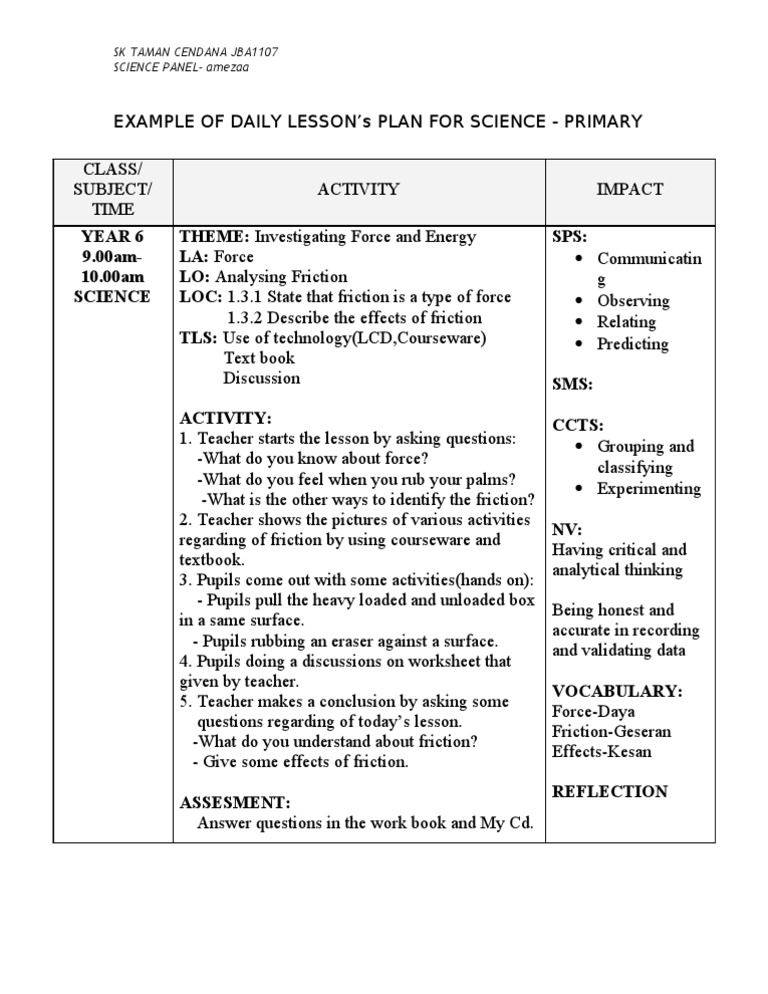 Example of Daily Lesson Plan - Science | PDF | Science | Learning