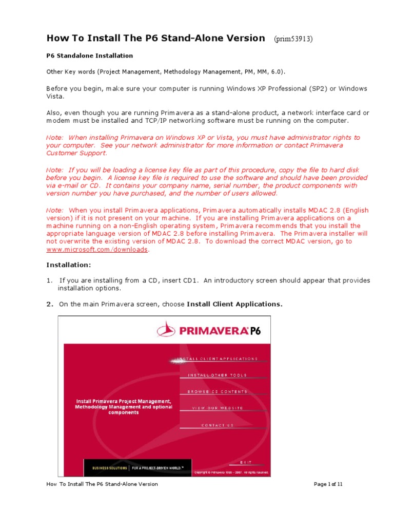 P6 Stand-Alone Installation Guide | PDF | Windows Vista | Microsoft Windows