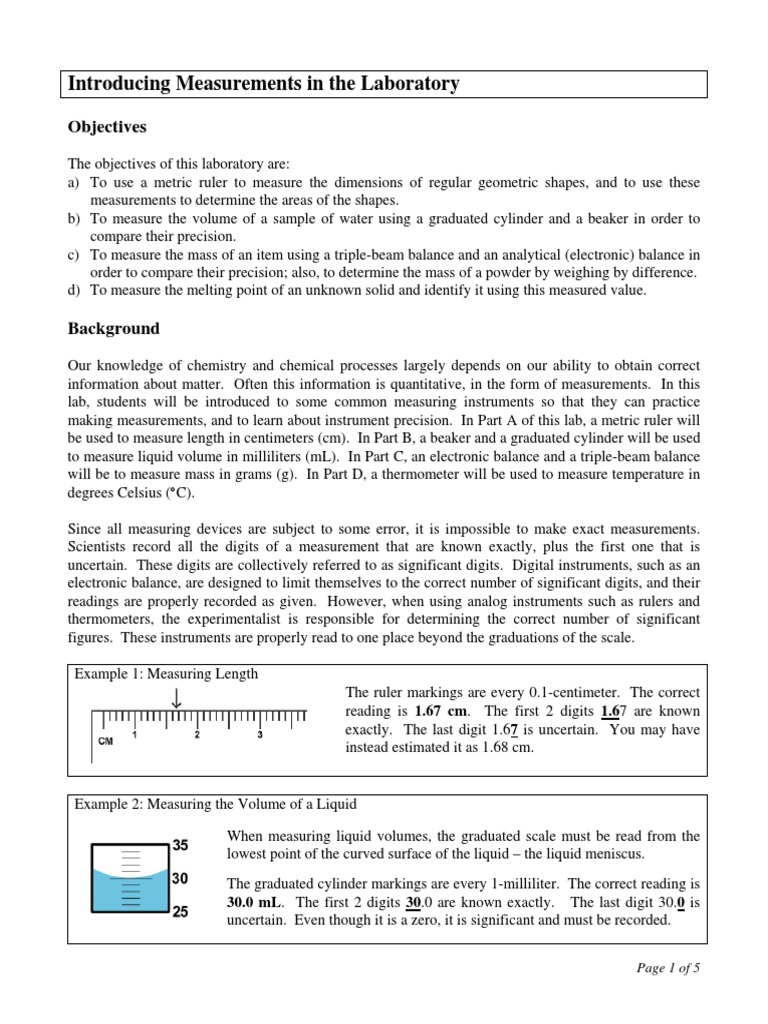 Introducing Measurements in The Laboratory Objectives PDF
