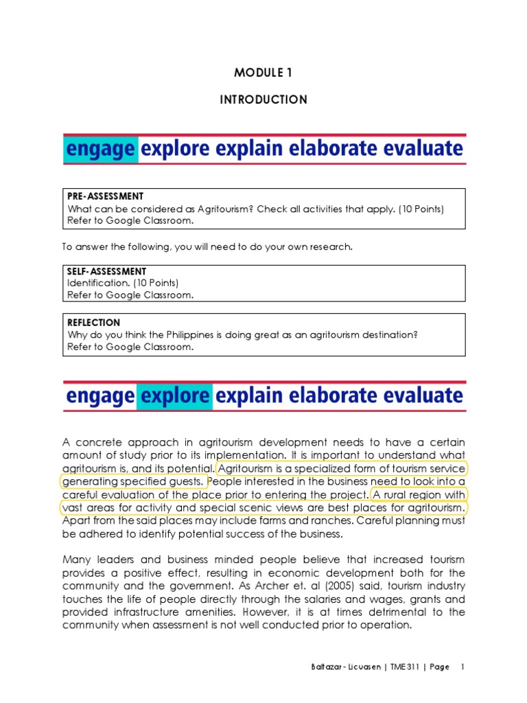 Module 1 With Highlight | PDF | Tourism | Farms