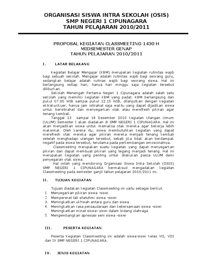 Proposal Kegiatan Classmeeting