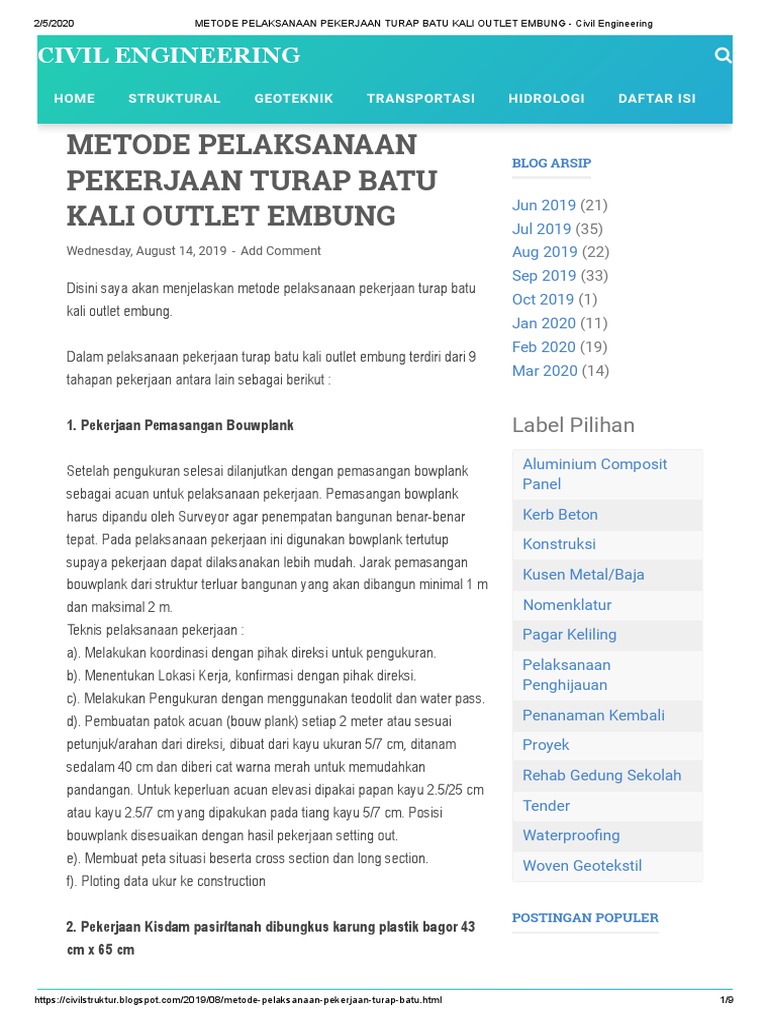 Metode Turap Batu Kali Embung | PDF