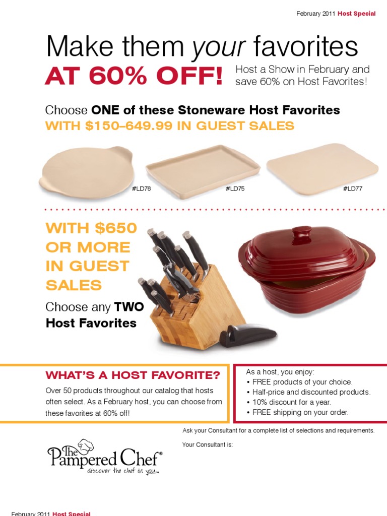 Pampered Chef Host Specials For February PDF Cookware And Bakeware