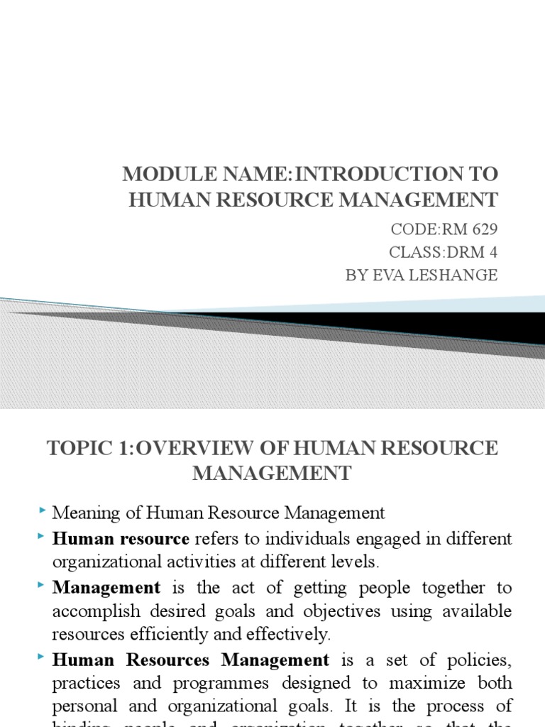 Introduction to HR Management | PDF | Human Resource Management | Human ...