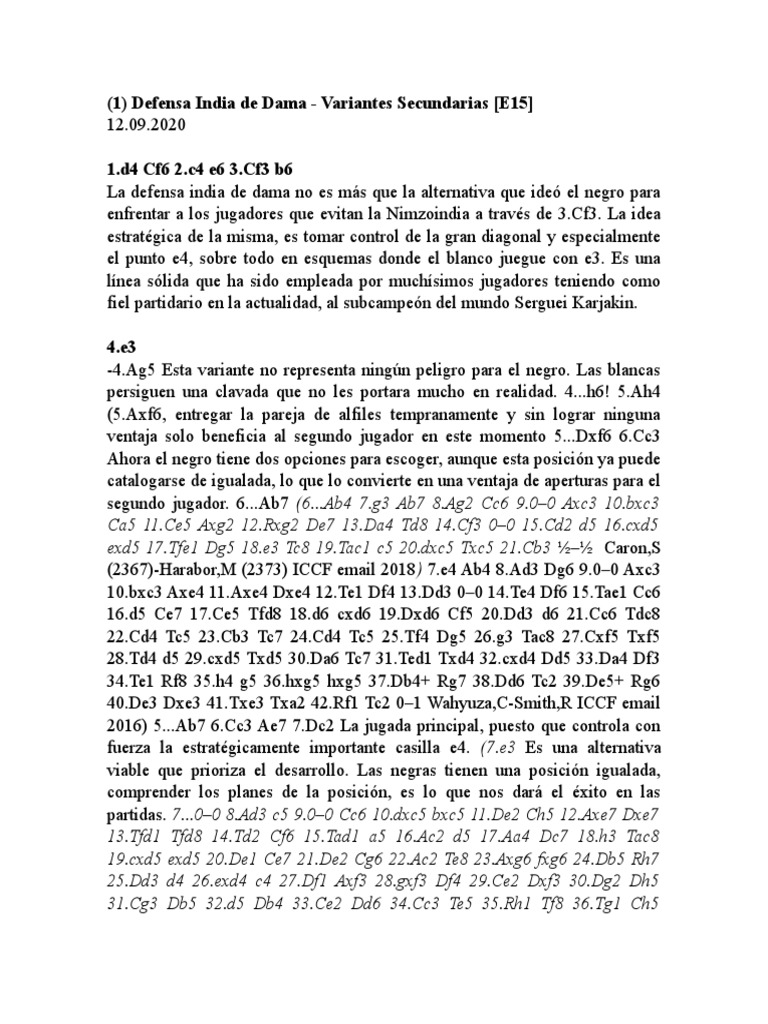 India de Dama1 | PDF | Aperturas de ajedrez | Teoría del ajedrez
