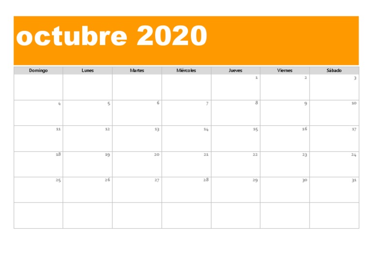 Calendario De Octubre 2020 Para Imprimir
